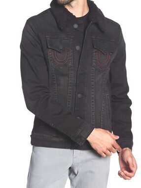 True Religion Black Sherpa Trucker Mens Jacket - M